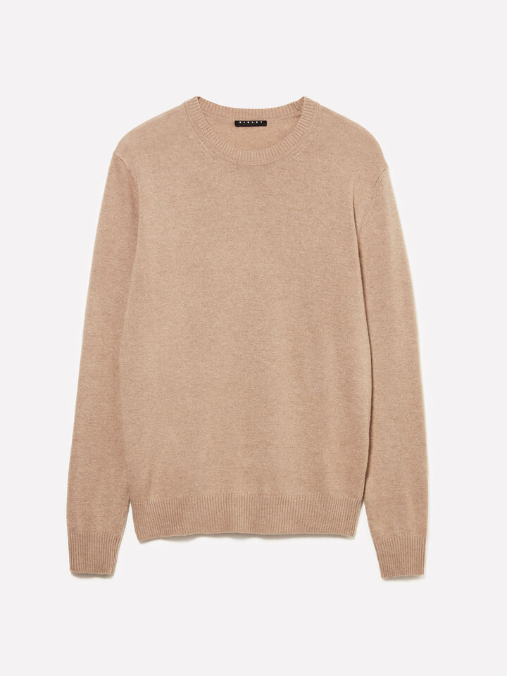 Dark beige regular fit crew neck sweater - men's crew neck sweaters - Beige | Sisley image number 1